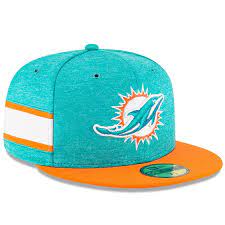 Miami Dolphins New Era 2018 Nfl Sideline Home Official 59fifty Fitted Hat Aqua Orange Miami Dolphins Fitted Hats New Era