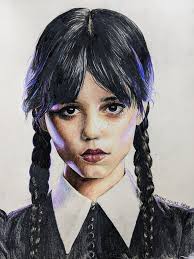 My drawing of Wednesday using colored pencil 🫀