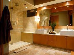 Shower curtain and round ceiling light can also be seen inside this. Bathroom Lighting Hgtv