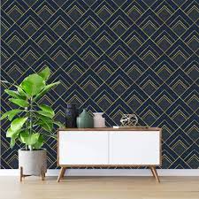 Buy Dark Blue And Gold Art Deco Wallppaer Online Usa Blue Wallpapers Interior Wall Design Creative Wall Decor