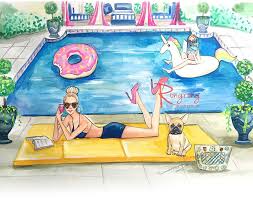 Summer Illustrationfashion By Rongrongillustration On Etsy Summer Illustration Fashion Wall Art Summer Pool Party