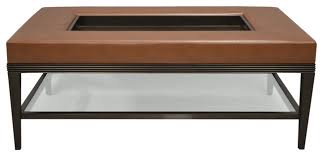 Rh's 48 bennett rectangular leather ottoman:multipurpose furniture built with the refinement of its edwardian inspiration. Carlisle Coffee Table Ottoman Dark Brown Maple And Medium Brown Faux Leather Transitional Coffee Tables By Plush Home Houzz