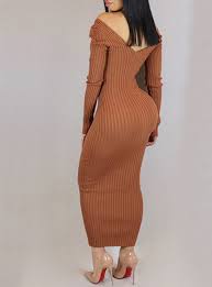 Perfect for a date, brunching with friends or even running errands, our casual dresses will keep you comfy all day long. Women S Maxi Length Ribbed Knit Dress Long Sleeves Wide Neckline Brown