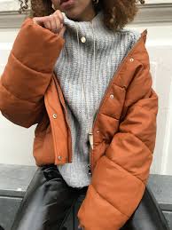 Fall Winter Herfst Outfit Leather Puffer Jacket Coat Brown Orange Bruin Oranje Na Kd Nakd Inspiration Kleding Jassen Kleding Jas