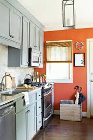 Orange Walls And Gray Cabinets Oranje Keuken Grijze Muren Woonkamer Keukentegel