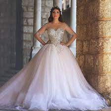 Aliexpress Com Buy High Quality Shining Beading Corset With Sheer Long Sleeves Ball Gown Wedding Dress Ball Gowns Wedding Tulle Wedding Dress Wedding Dresses