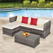5 Pieces Outdoor Patio Furniture Set All Weather Outdoor Small Sectional Patio Sofa Set Wicker Rattan Patio Sofa Couch Conversation Set With Ottoman Walmart Patio Sofa Set Outdoor Furniture Sets Outdoor