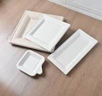 Bagasse 8 Inch Sugarcane Pulp Biodegradable Eco Friendly Serving Cake Plate  Disposable Square Paper Food Tray