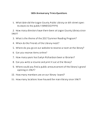 Challenge them to a trivia party! Loganlibrary Org