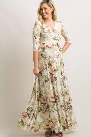 ivory floral maternity wrap maxi dress