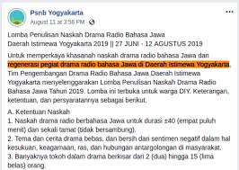 Contoh naskah drama 2 orang pemain diabawah ini diharapkan bisa bermanfaat bagi anda. Lomba Penulisan Naskah Drama Radio Bahasa Jawa Di Yogyakarta
