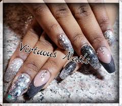 Black And Silver Glitter Acrylic Nails Custom Made Acrylic Black Silver Rhinestones Bling Nails Shimmer Acrylic Glitter Acrylic Nails Acrylic Nails Glitter Acrylics