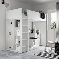 Letti rialzati e letti a soppalco: Smastad Letto A Soppalco Bianco Grigio Con Scrivania Con 4 Cassetti Ikea It