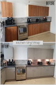 If you want to paint your kitchen cabinets without sanding, start by pulling the drawers out and using a drill to remove any hinges or hardware. Before After Kitchen Vinyl Wrap Kitchen Vinyl Custom Kitchen Remodel Kitchen Wrap