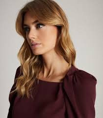 REISS Isabelle Ruched Sleeve Straight Neck Top