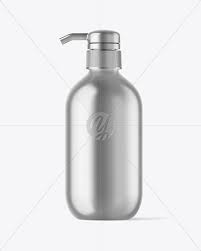 Metallic Cosmetic Bottle With Pump Mockup In Bottle Mockups On Yellow Images Object Mockups