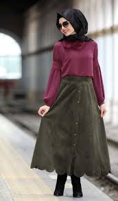 dugmeli haki yesil uzun etek tesettur giyim etek etek modelleri moda