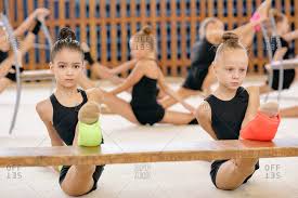 Small happy kid and adorable stage performance vector illustration. Gymnastics Stock Photos Offset