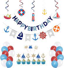 Choose palm trees and a captain's hat for your crew! Buy Pratyus Nautical Birthday Party Decorations For Boys Girls Adults Anchor Sailboat Theme Party Supplies With Sailing Swirls Nautical Banner And Cake Topper Online In Turkey B07xhpn6pb