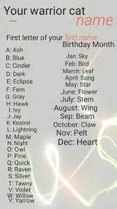 Your Warrior Cat Name Warrior Cats Warrior Cats Funny Warrior Cat Names