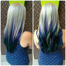 Full Platinum Blonde With Violet Turquoise And Blue Black Blonde And Blue Hair Blonde Hair Color Blonde Platinum