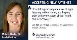 Munson Healthcare welcomes Michelle Chartier, DO, to the team at Little  Traverse Primary Care. Dr. Chartier is passionate about taking care of all  patients and providing holistic healthcare. Learn more at  https://hubs.li/Q02TC_qH0.