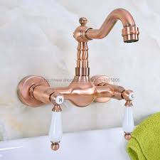 Amedeverre Gunstige Kaufen Becken Armaturen Antike Rote Kupfer Wand Montiert Kuche Bad Waschbecken Wasserhahn Dual Griff Swivel Auslauf Heiss Kalt Bnf949 Preise Online