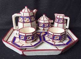 Service En Tete A Tete Dejeuner Cafe The Emaux De Longwy Art Deco Art Deco Deco Ceramique