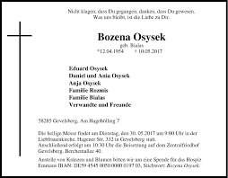 Daniel brühl was born in barcelona, spain. Traueranzeigen Von Bozena Osysek Waz Trauer De