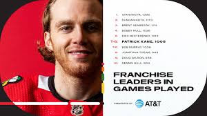 After last night's game, Patrick Kane is now tied with Bob Murray for sixth  place in games played in a Blackhawks sweater!