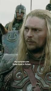 A tense moment as Eomer meets Aragorn, Gimli, and Legolas