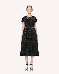 .rosso taffeta, abito taffeta, semplice abito rosso, abito di lunghezza midi, abito posteriore aperto c. Redvalentino Taffeta Dress With Pearl Detail Printed Dresses Nonusare For Women Redvalentino E Store