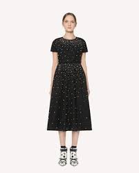 .rosso taffeta, abito taffeta, semplice abito rosso, abito di lunghezza midi, abito posteriore aperto c. Redvalentino Taffeta Dress With Pearl Detail Printed Dresses Nonusare For Women Redvalentino E Store