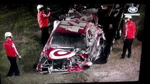 42 texaco/havoline dodge, crashed at the end of the checker o'reilly auto parts 500 nascar driver bobby labonte (43) walks away from a crash at the entrance to the pits during the centurion boats at the glen auto. Juan Pablo Montoya Daytona 500 2012 Crash Youtube