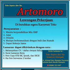 V staff admin v receptionist v sekretaris v staff gudang v operator produksi v office boy/girl v driver sim. Loker Banjarnegara Lulusan Smp Di Toko Sepatu Dan Tas Artomoro Lowongan Kerja Banjarnegara Loker Banjarnegara Net