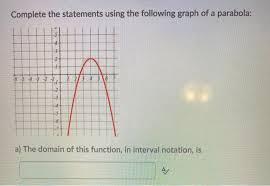 For example, if a is positive, the parabola opens up. Solved Complete The Statements Using The Following Graph Chegg Com
