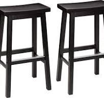 Amazon Basics Solid Wood Saddle-Seat Counter Height Bar Stools for Kitchen  Island and Home Bar with Footrest, 29-Inch Height, Black, Set of 2