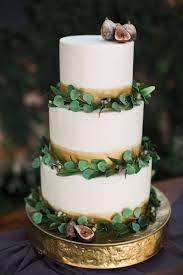 Eucalyptus Fig And Olive Leaf Cake A Gold Brushed Cake Adorned With Gumpaste Eucalyptus Gumpaste Wedding Cake Eucalyptus Boho Wedding Cake Gold Wedding Cake