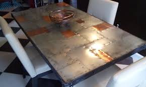 Copper Zinc Dining Table Rustic And Modern Riveted Steampunk Style Mixed Metals Artisan Table Zinc Dining Tables Dining Table Dining Table Rustic
