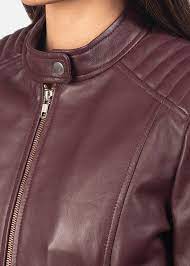 Kelsee Maroon Leather Biker Jacket Maroon Leather Leather Biker Jacket Biker Jacket