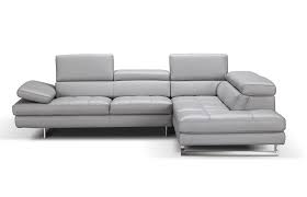 It features a durable wooden frame with solid black legs for support and stability. Dominus Light Gray Italian Leather Modern Sectionals Contemporary Sectionals