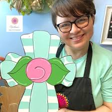 18" WELCOME Cross Family Wall Art Door HOME Sign Hanger Hanging Plaque  Seasonal Spring Handcrafted Hand Painted Wood Wooden Door Hanger