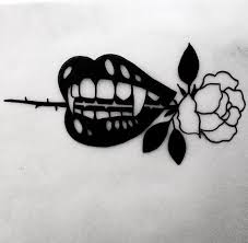 Boca De Vampiro De Tinta Preta Mantendo Uma Haste De Rosa Em Desenho De Tatuagem De Dentes Tattooimages Biz Raíces de los dientes para ser 2 ! boca de vampiro de tinta preta mantendo