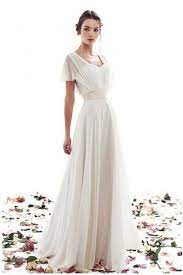 Lace Up Simple Short Sleeves A Line Vintage Wedding Dress From Shedress Wedding Dress Chiffon Vintage Wedding Dress Boho Wedding Dresses Simple