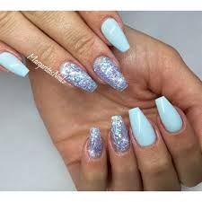 Sky Blue Coffin Nails With Light Blue Glitter Blue Glitter Nails Blue Coffin Nails Blue Acrylic Nails Glitter