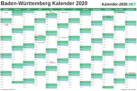 Anzahl der arbeitstage in deutschland 2021 nach monat und bundesland. Kalender 2020 Baden Wurttemberg