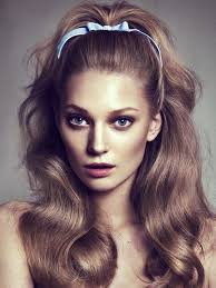 Half Up Half Down Pony With Pale Blue Ribbon 1960s Hair Hair Styles Hair Inspiration