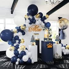 Amazon Com Partywoo Blue And Gold Balloons 50 Pcs 12 Inch Navy Blue Balloons White Ba Boy Baby Shower Themes Royal Baby Shower Boy Royal Baby Shower Theme Boy