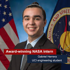 🎉Congratulations to UCI aerospace engineering student Gabriel Herrera for  his NASA Johnson Space Center Pathways Outstanding Intern Award! 👏 He  completed four NASA internships as an aerospace engineering student at UC  Irvine