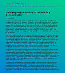 Check spelling or type a new query. Social Responsibility And Social Responsibility Disclosure Free Essay Example Studydriver Com
